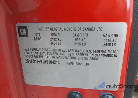 2010 Chevrolet Camaro 1Ss из США, поврежденный, VIN 2G1FS1EW1A9104214